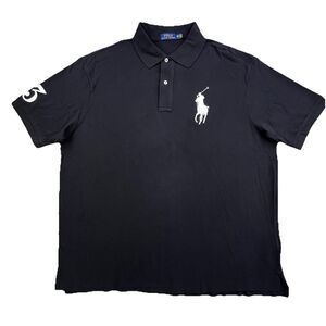 Polo Ralph Lauren Polo Shirt Mens 2XB Black Big Pony 3 Rugby Style Short Sleeve